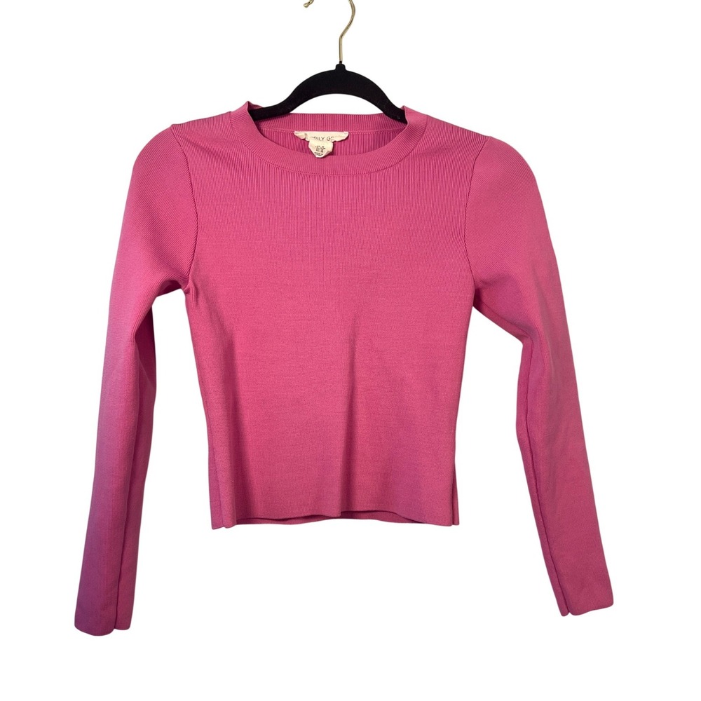 Happily Grey Cropped Crew Neck Hot Pink Long‎ Sleeve Top Bold 90s Grunge Medium